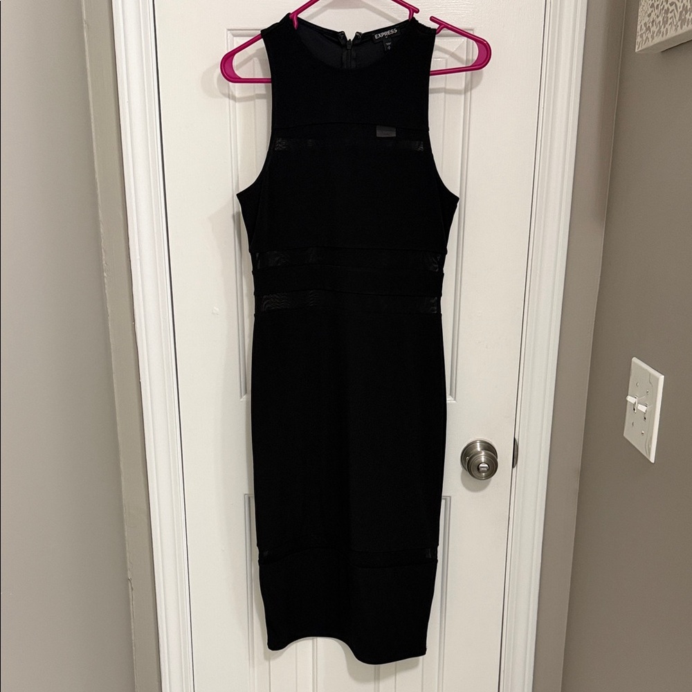 Express Black Sheer Striped Midi Dress